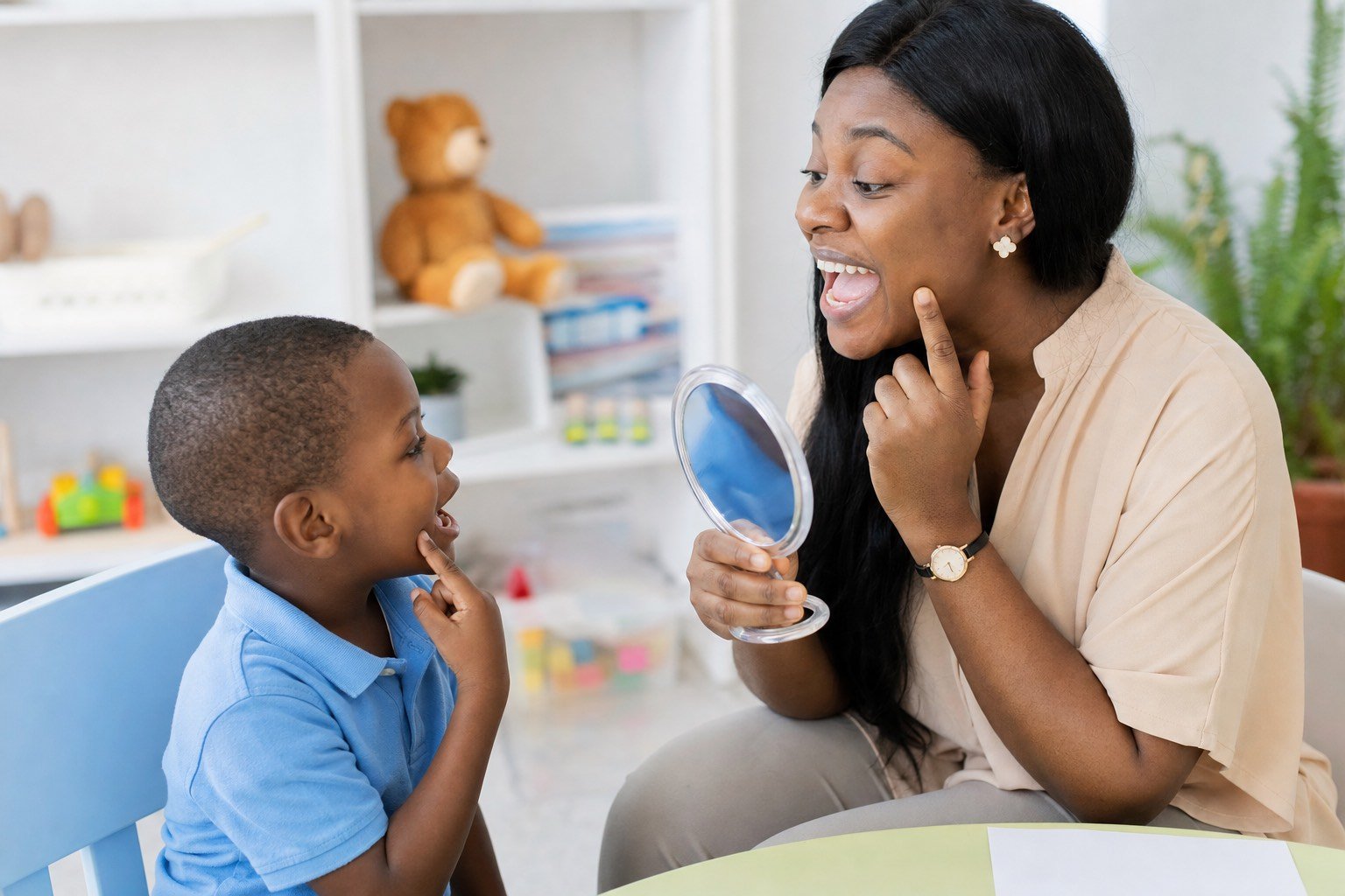 Speech and language therapy session in a calm setting